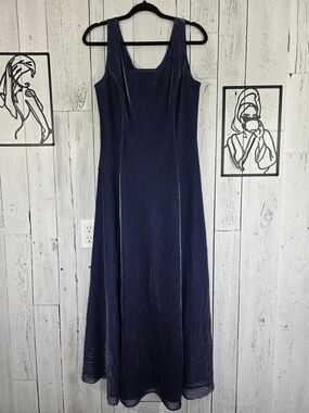 Navy Blue Shimmer Formal Maxi Gown Small Wedding Guest Holiday Event Party